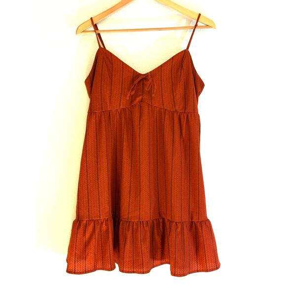 MI AMI FRANCESCA'S Dress Copper Boho Midi Fall Pockets Ruffle | LARGE - Picture 1 of 6